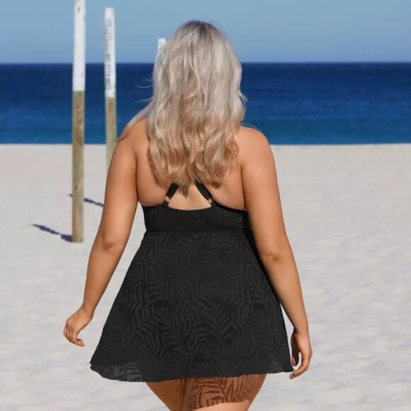Cupshe Mesh Hollow Out Split One Piece Swim Dress Swimsuit Size 2X | NWT | Black - Picture 3 of 5
